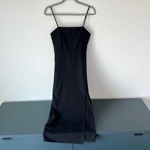 Square neck black side slit Zara dress